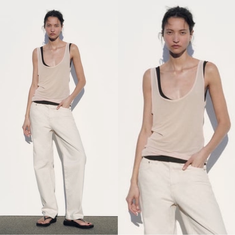ZARA Tulle Tank Top Soft Blush Women’s Size Small